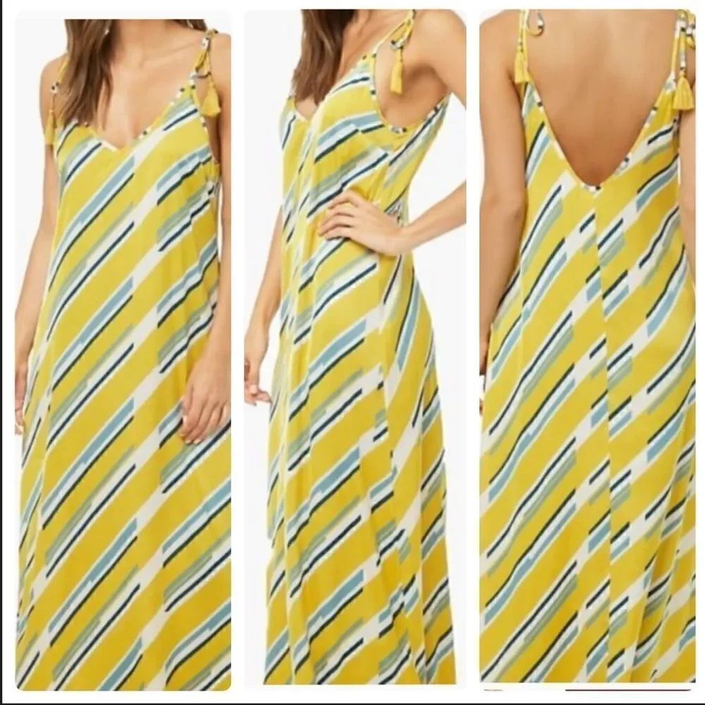 Forever 21 Satin Geo Striped Maxi Dress MEDIUM